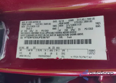 2018 Ford F-150 King Ranch z USA, uszkodzony, nr VIN 1FTEW1E5XJFE58707